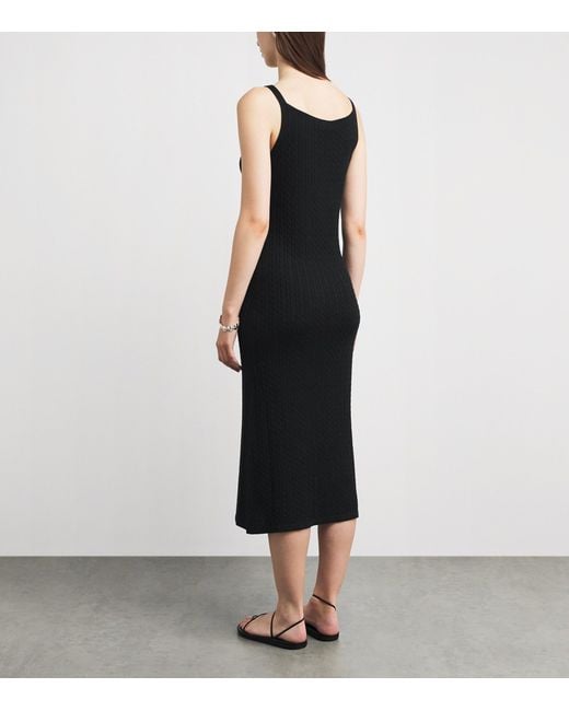 Soft Goat Black Silk-Cashmere Cable-Knit Midi Dress