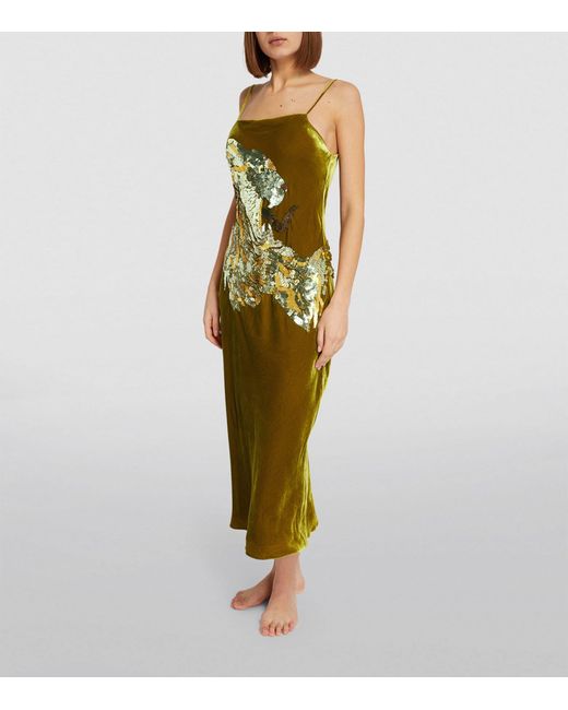 Olivia Von Halle Metallic Velvet-silk Embellished Icon Midi Dress