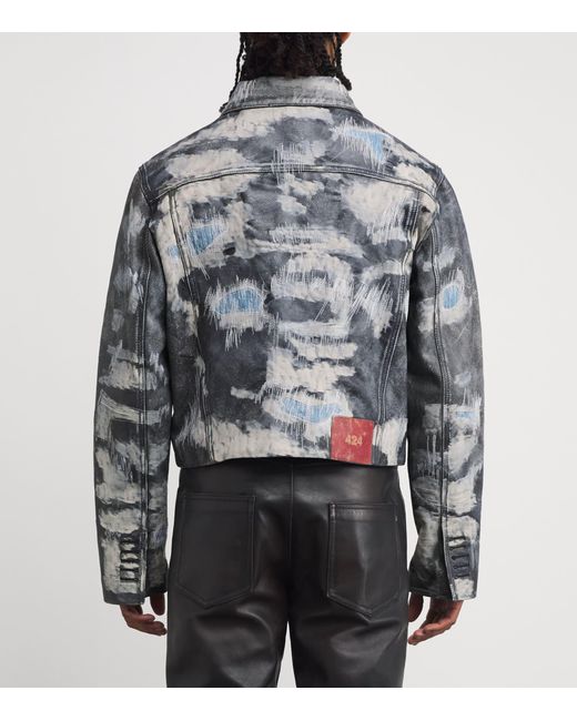 424 Gray Denim-Effect Trucker Leather Jacket for men