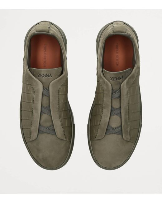 Zegna Green Crocodile Leather Triple Stitch Secondskin Sneakers for men