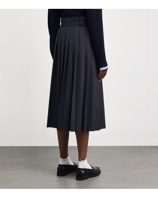 Sandro Blue Wool-Blend Pleated Midi Skirt