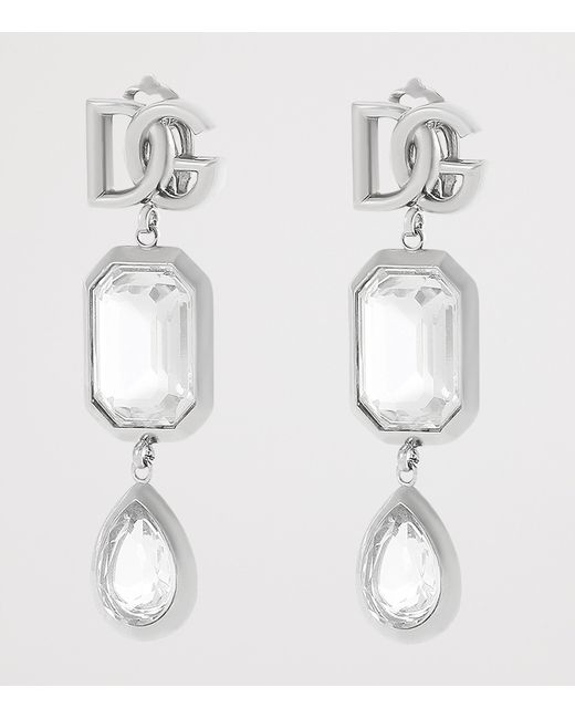 Dolce & Gabbana White Embellished Logo Clip-On Earrings