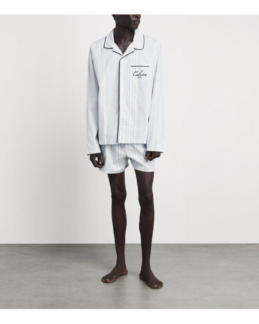 Calvin Klein White Cotton Poplin Stripe Pyjama Top for men