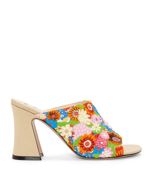Loewe White X Paula's Ibiza Floral-embroidered Calle Heeled Mules 85