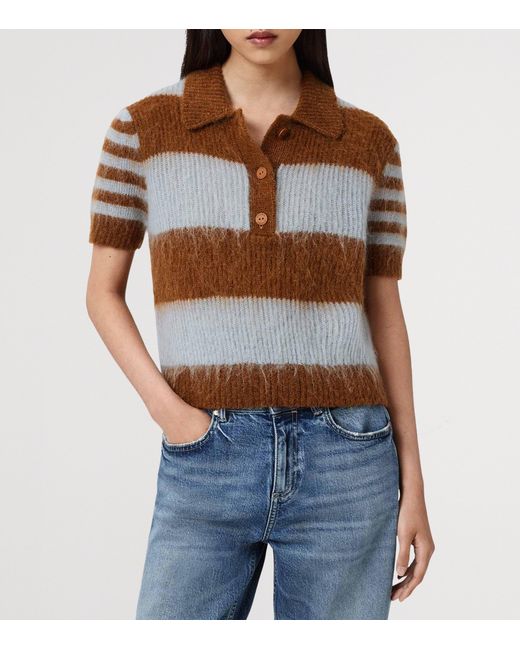 AllSaints Brown Mohair-Wool Clem Polo Sweater