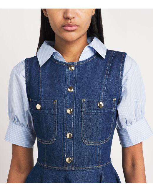 Maje Blue Denim Flared Mini Dress