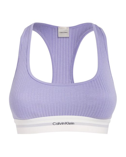Calvin Klein Purple Organic Cotton-Blend Logo Bralette