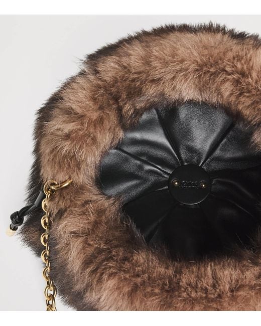 Chloé Brown Shearling Plissé Shoulder Bag