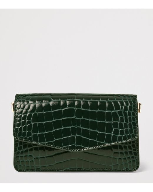 Aspinal Green Leather Croc-Embossed Eliza Clutch Bag