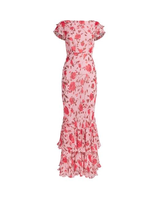 Rixo Pink Chiffon Floral Ordinia Maxi Dress