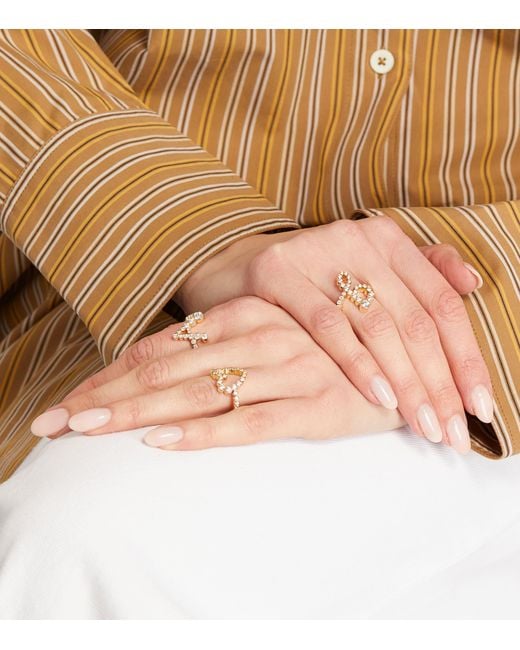 Sophie Bille Brahe Metallic And Diamond Ensemble 'G' Ring