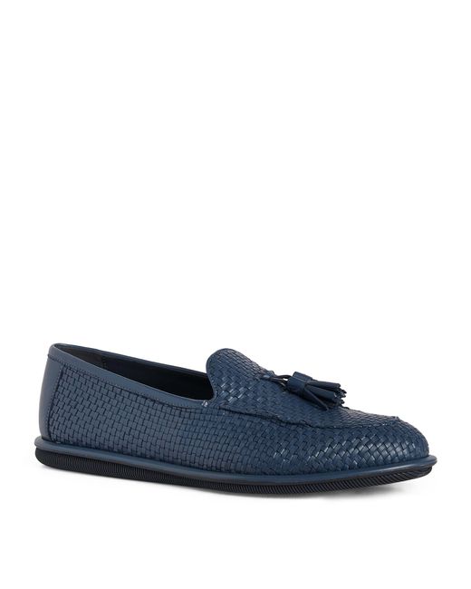 Giorgio Armani Blue Leather Woven Loafers for men