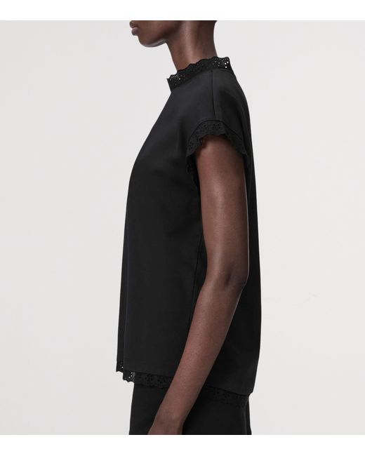 AllSaints Black Organic Cotton Lace-Detail Lele Tank Top