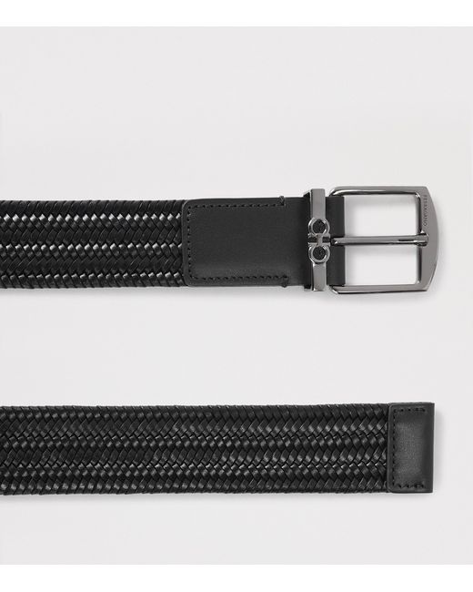 Ferragamo Black Leather Woven Gancini Belt for men
