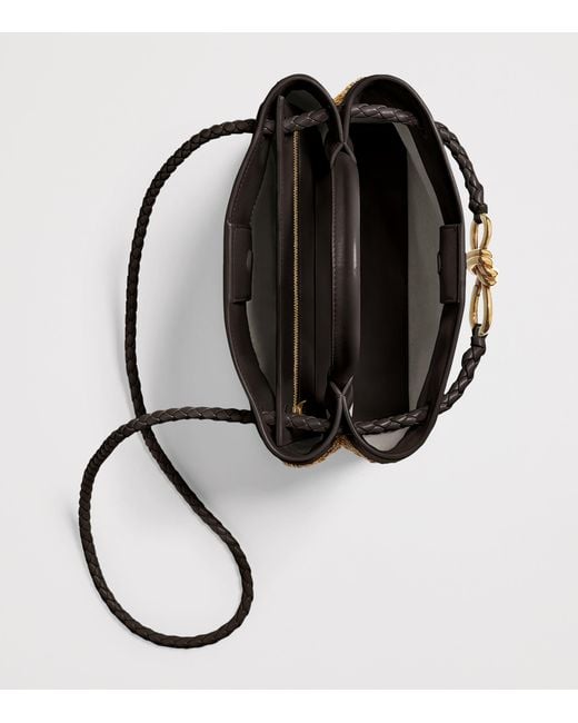Bottega Veneta Black Small Raffia Andiamo Top-Handle Bag