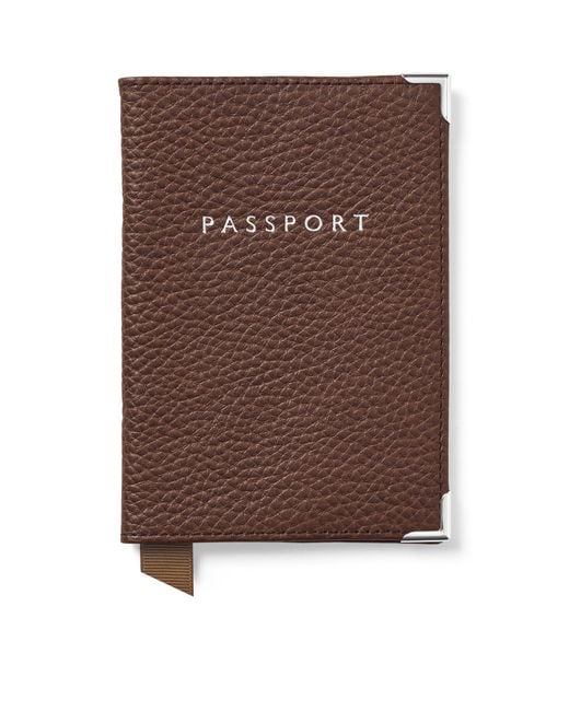 Aspinal Brown Leather Passport Cover for men