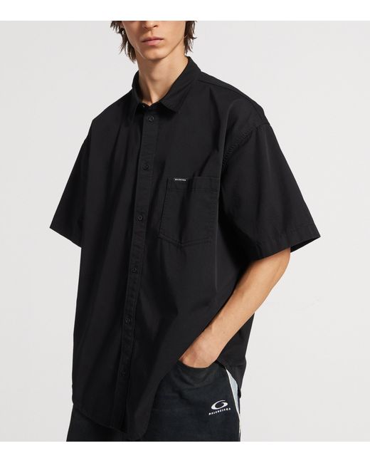 Balenciaga Black Cotton Workwear Short-Sleeve Shirt for men