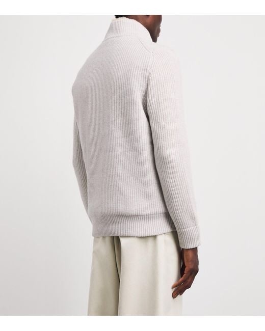 N.Peal Cashmere White Cashmere Quarter-Zip Sweater for men