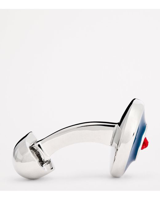 Babette Wasserman Blue Enamel Thread-Detail Round Cufflinks for men