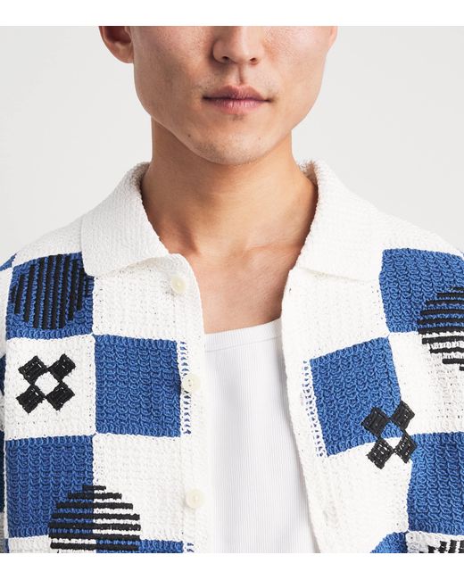 Wax London Blue Cotton Crochet Porto Shirt for men