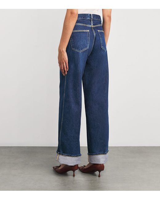 FRAME Blue The Cuffed Wide-Leg Jeans