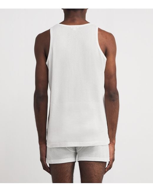 Sunspel White Cotton Mesh Cellular Vest for men