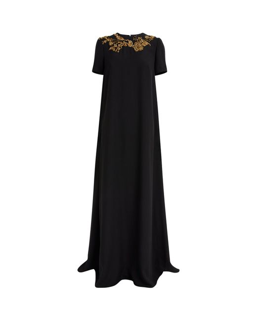 Monique Lhuillier Embellished Short-sleeve Gown in Black | Lyst UK