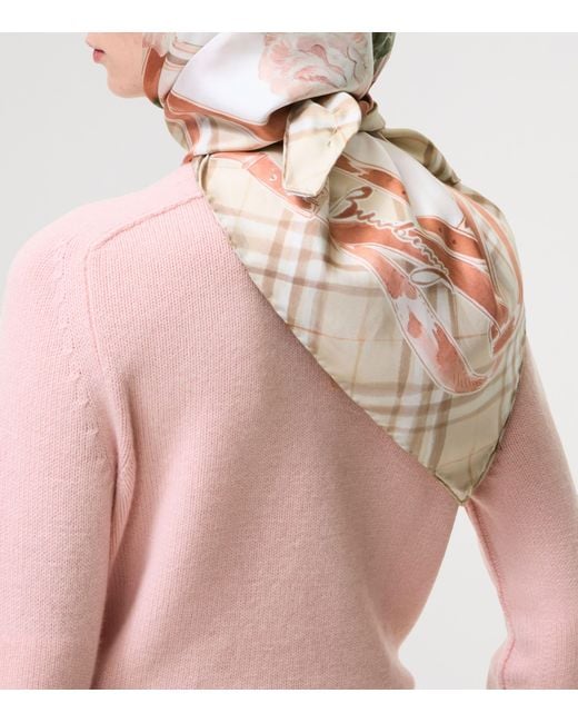 Burberry Natural Silk Rose Check Scarf