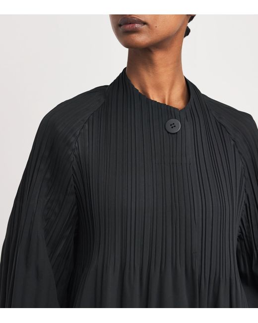 Pleats Please Issey Miyake Black Smooth Coat Pea Coat