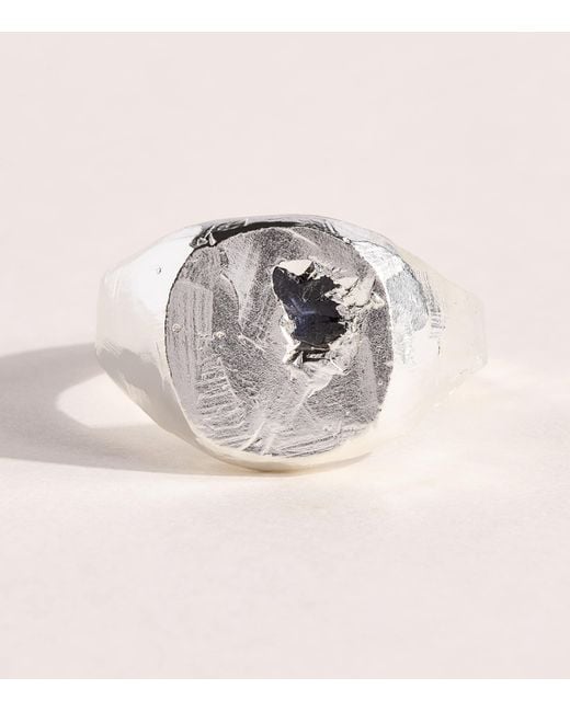 The Ouze Metallic Sterling And Sapphire Una Signet Ring for men