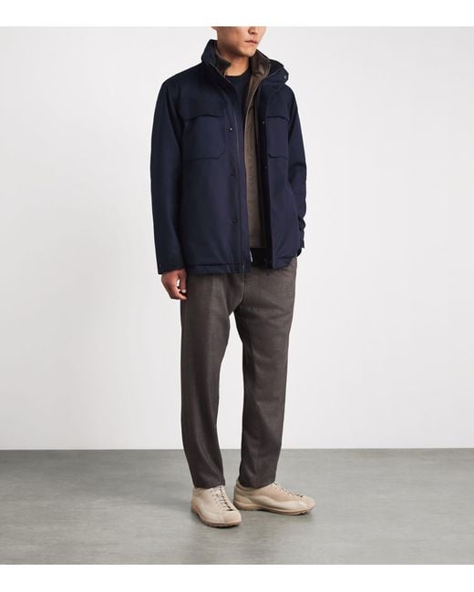 Sease Blue Laminated Virgin Wool-Cashmere Field Jacket for men