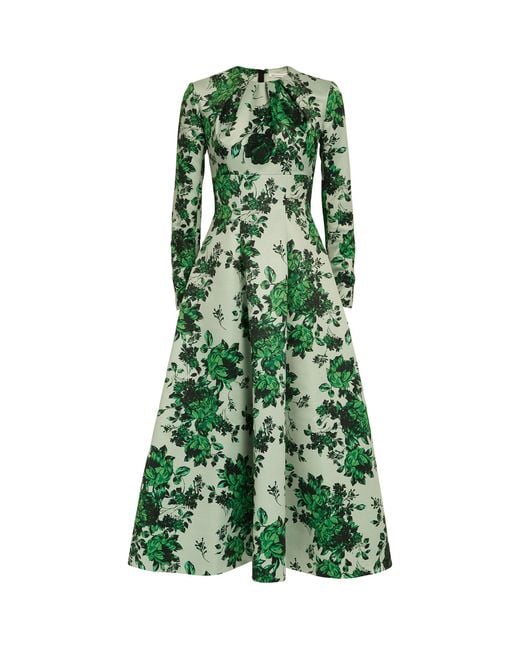 Emilia Wickstead Green Floral Brita Midi Dress