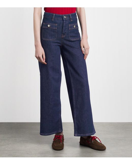 Maje Blue Patch-Pockets Flared Jeans
