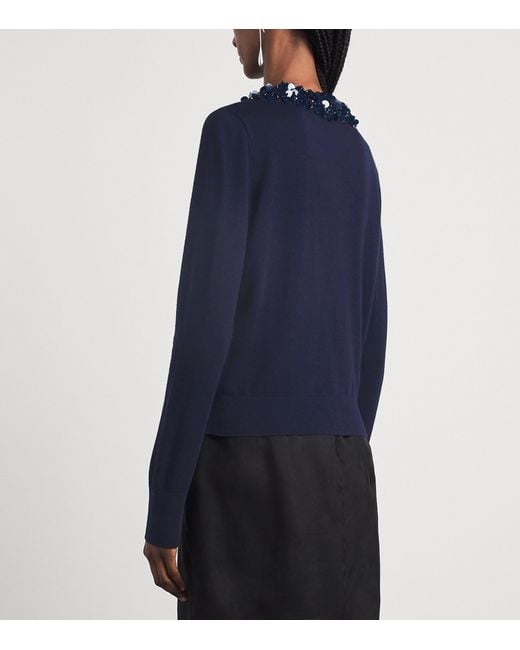 Ulla Johnson Blue Merino Wool Embellished Anna Cardigan