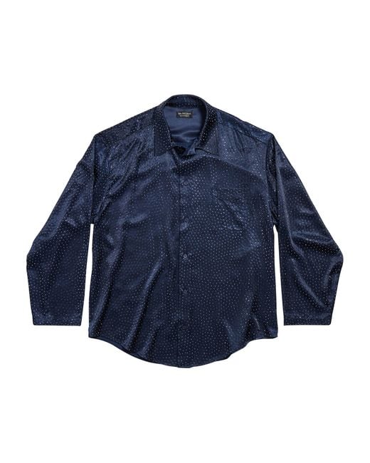 Balenciaga Blue Satin Crystal-Embellished Shirt