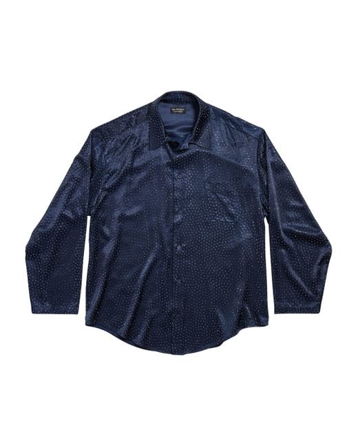 Balenciaga Blue Satin Crystal-Embellished Shirt