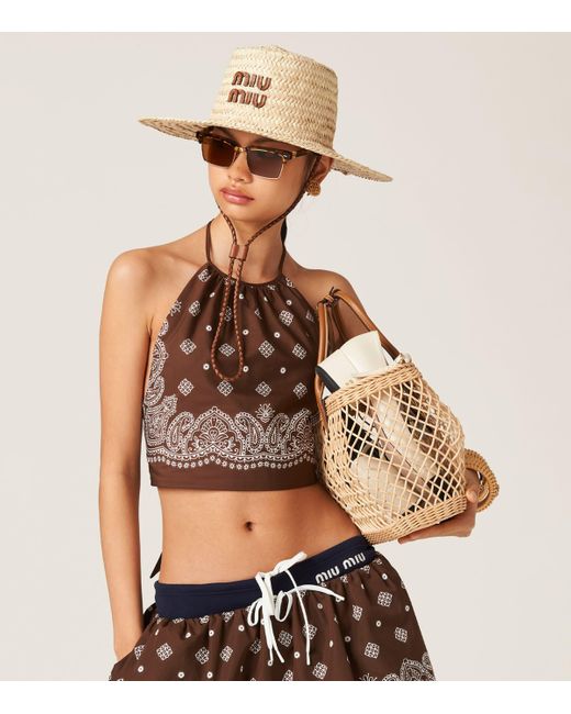 Miu Miu Metallic Woven Raffia Tote Bag