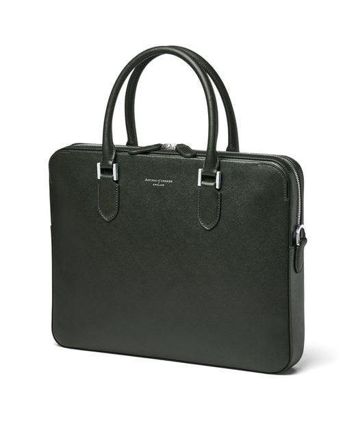 Aspinal Black Leather Mount Street Briefcase Bag for men