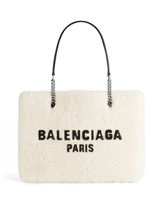 Balenciaga Natural Medium Shearling Duty Free Tote Bag