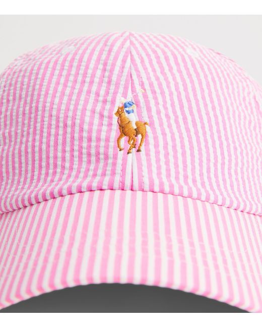 Polo Ralph Lauren Pink Seersucker Stripe Polo Pony Cap for men