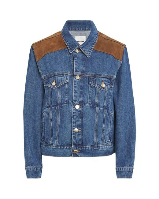 Sandro Blue Suede-Trim Denim Jacket