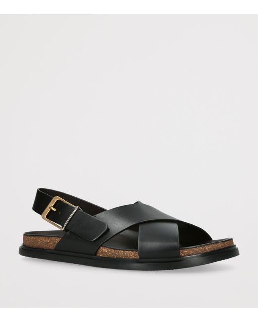 The Row Black Leather Buckle Sandals