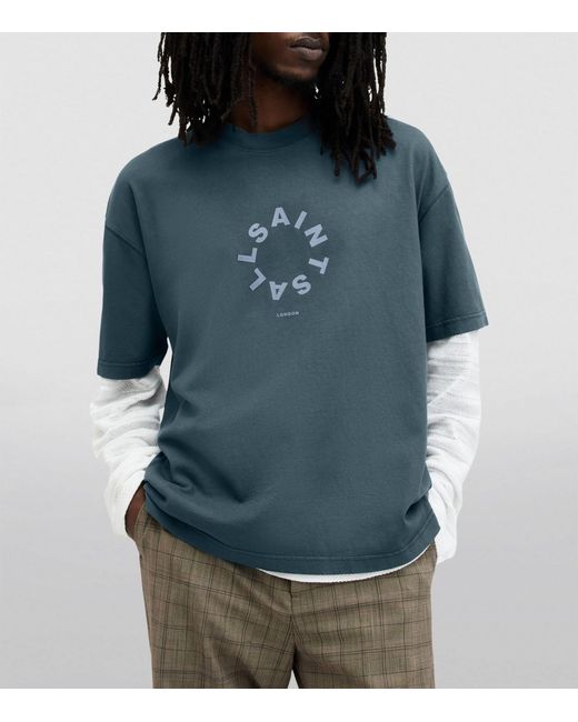 AllSaints Blue Organic Cotton Tierra Logo T-shirt for men