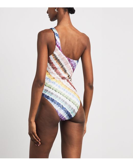 Missoni White Zigzag One-Shoulder Swimsuit