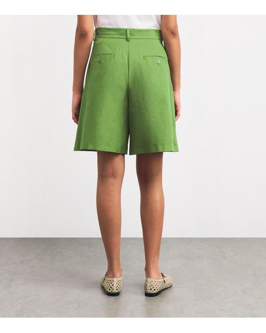 Weekend by Maxmara Green Cotton-Linen Shorts