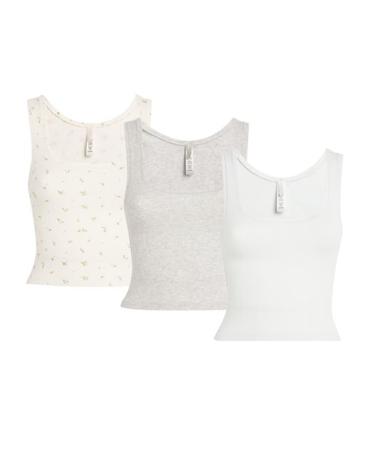 Skims White Cotton Rib Cropped Tank Tops