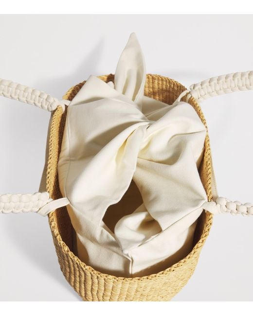 Muuñ White Straw Margareth Tote Bag