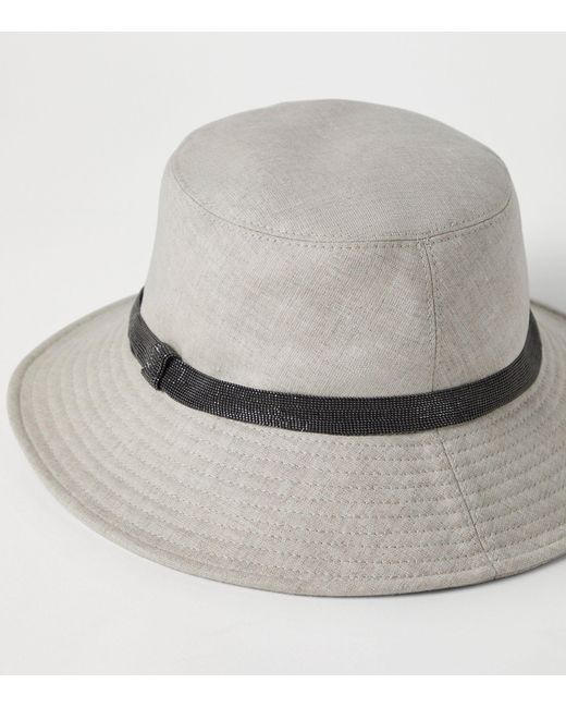 Brunello Cucinelli White Linen Bucket Hat