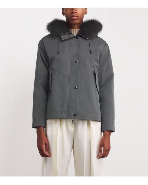 Yves Salomon Gray Waterproof Fur-Trim Parka Coat