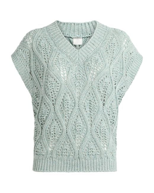 Eleventy Blue Cotton-Blend V-Neck Sweater